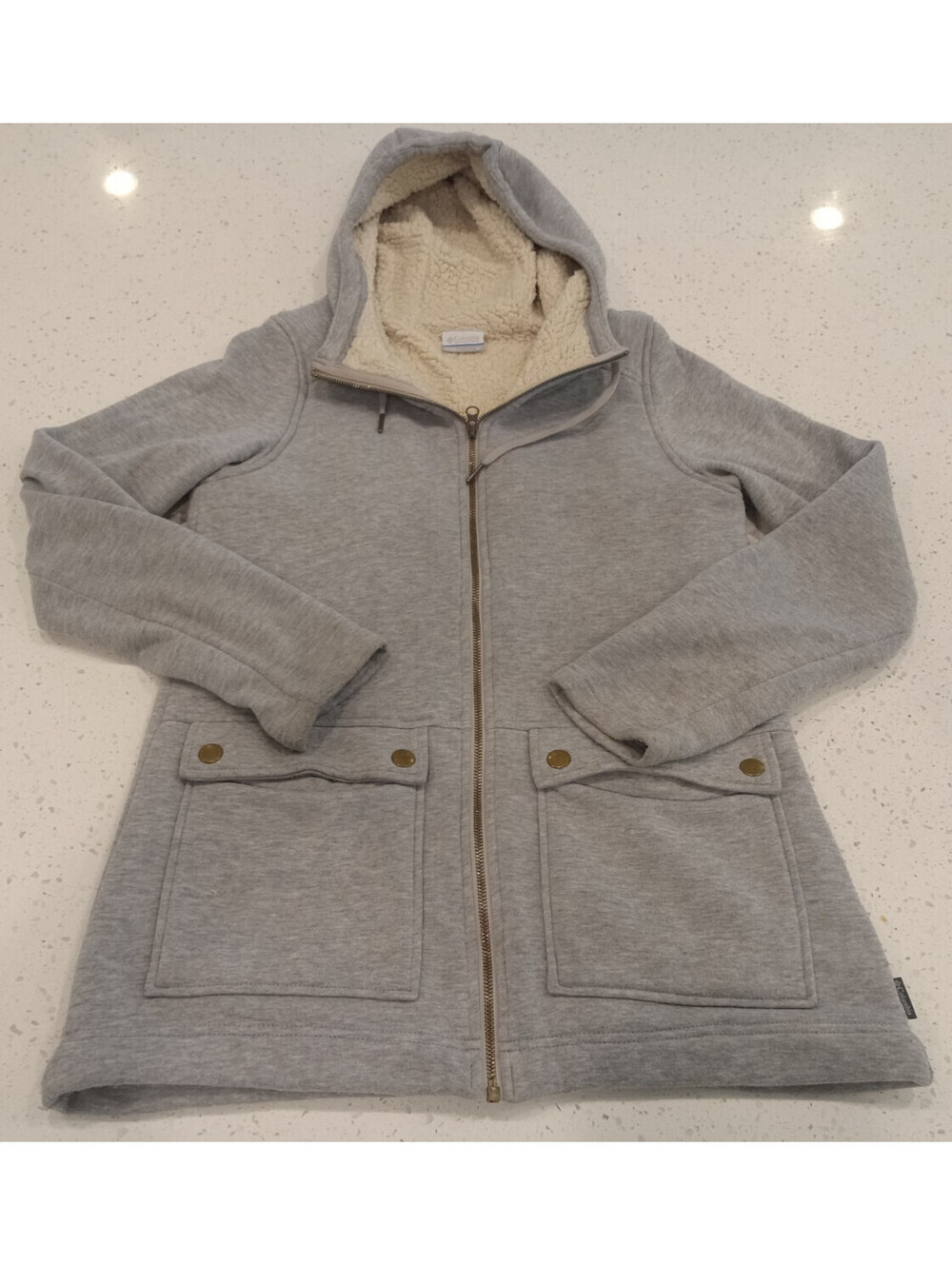 Columbia Jacket Womens Medium Gray Fleece Lined Full Zip Hooded Pocket Coat M